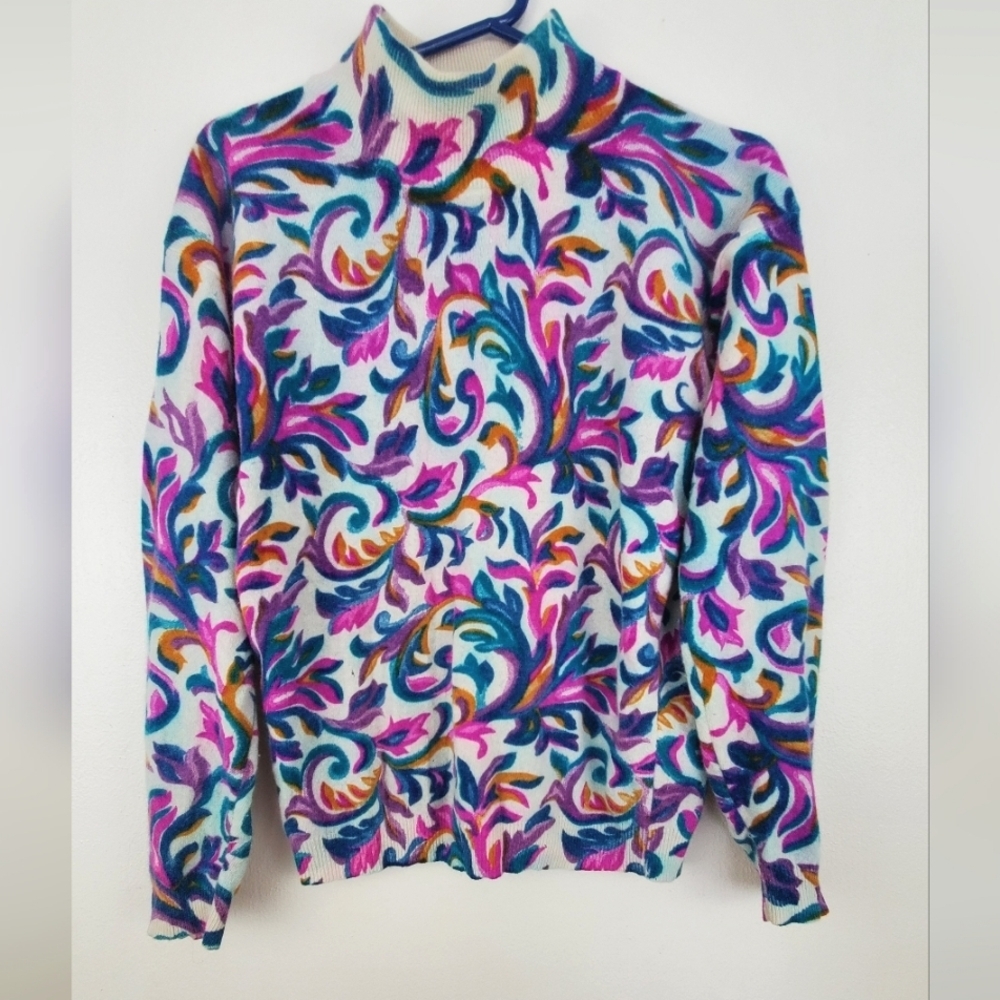 Lord Isaacs Lambswool Angora Blend Paisley Knit Sweater Bright Vintage Size S
